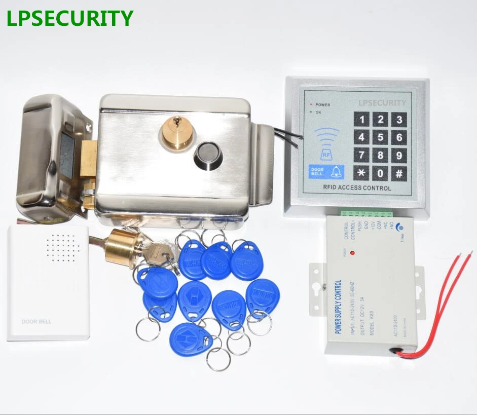 LPSECURITY 12VDC ID RFID keypad reader Electric Gate Door Lock castle kit with 10 TAGS for home factory | Безопасность и защита