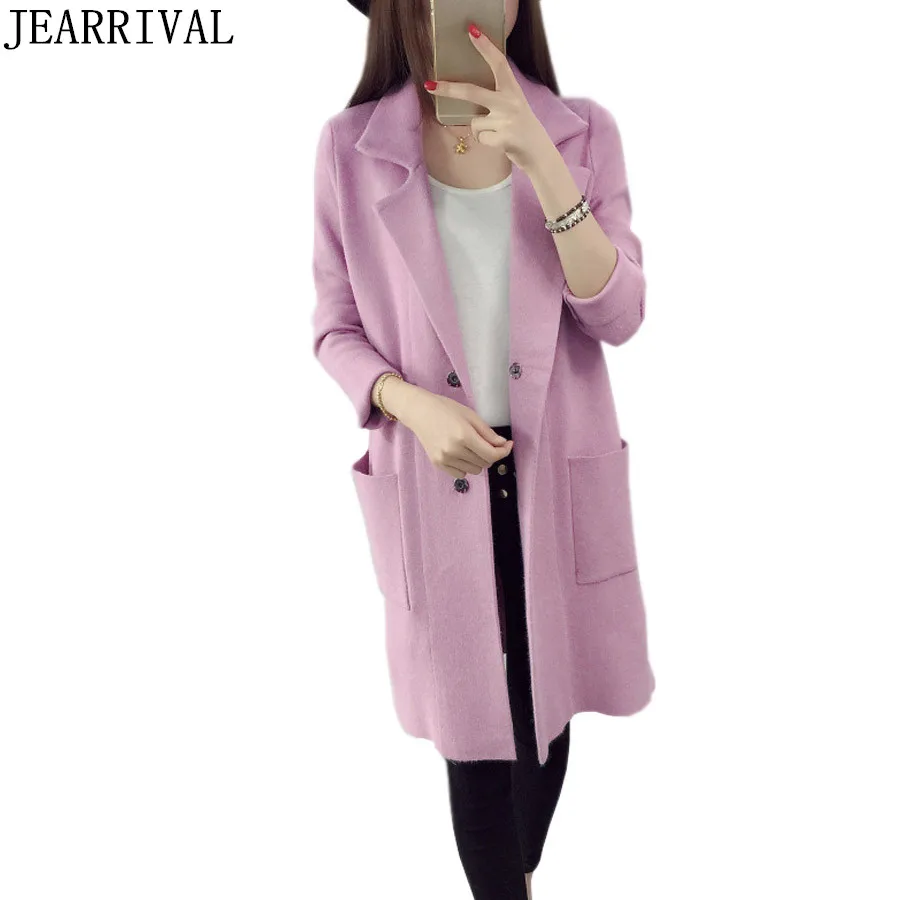 Женский свитер на осень и зиму Повседневный Кардиган с длинным рукавом отложным