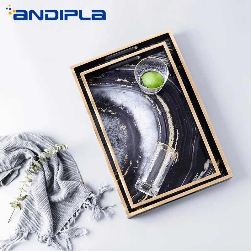 Винтажный поднос для хранения в скандинавском стиле из дерева и стекла посуда