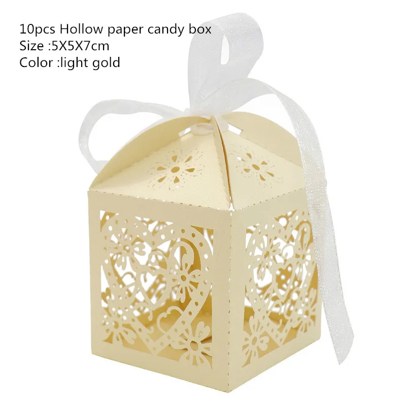 Light Gold Романтическая коробка для жениха, невесты, шоколада, украшения для свадебной вечеринки, пустотелая бумажная коробка для конфет с бабочкой, подарочные коробки с кисточками и цветами - Цвет: Light Gold