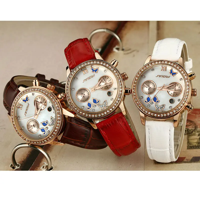 

SINOBI Luxury Crystal Butterfly Watches Women Brand Fashion Leather Wristwatch Ladies Quartz Watch Relogio Feminino 2019 #6556