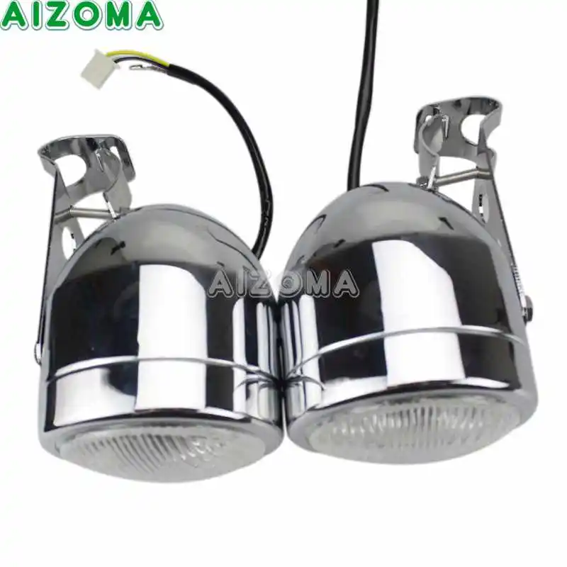 Chrome Двойной спортивный мотоцикл Доминатор 4 ''головной светильник для Kawasaki Yamaha Suzuki XS CB GS GL Кафе Racer двойной головной светильник w/кронштейн - Цвет: Chrome