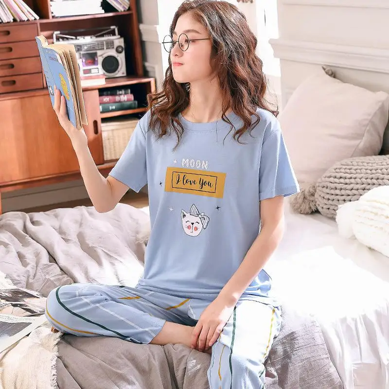 Yfashion/комплект хлопковых пижам для женщин с милым мультяшным принтом и короткими