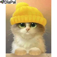 diapai 5d diy diamond painting 100 full squareround drill animal cat hat diamond embroidery cross stitch 3d decor a21621