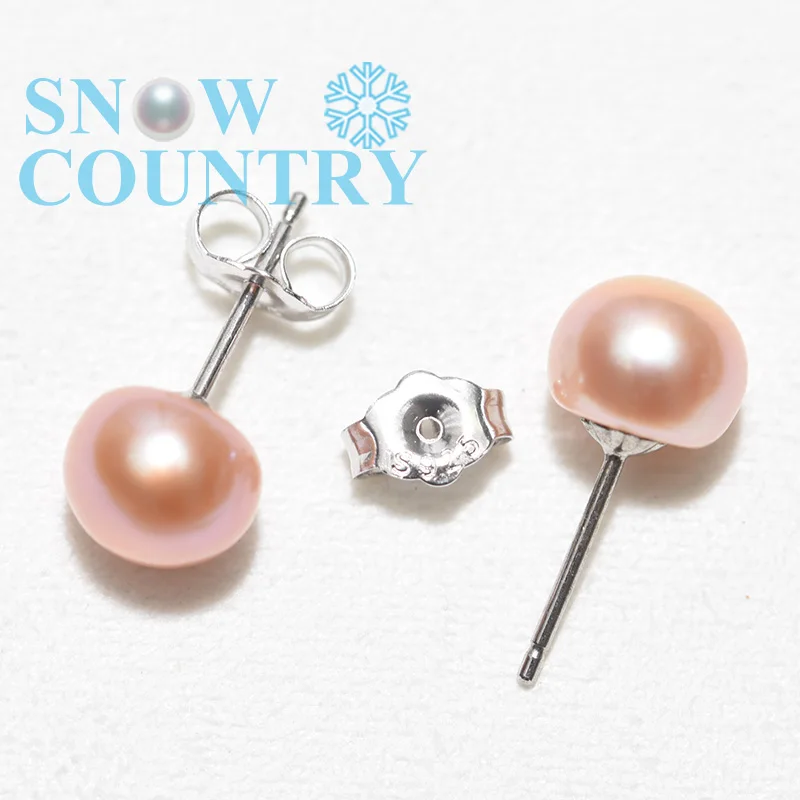 SNOW COUNTRY 2018 New 7-8mm Genuine Freshwater Pear Stud Earrings Fashion Jewelry Silver for Women With Gift Box Free Shipping | Украшения