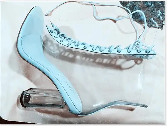 Гладиатор женщины прозрачные сапоги peep toe кросс привязанные Рыбы рот холодные