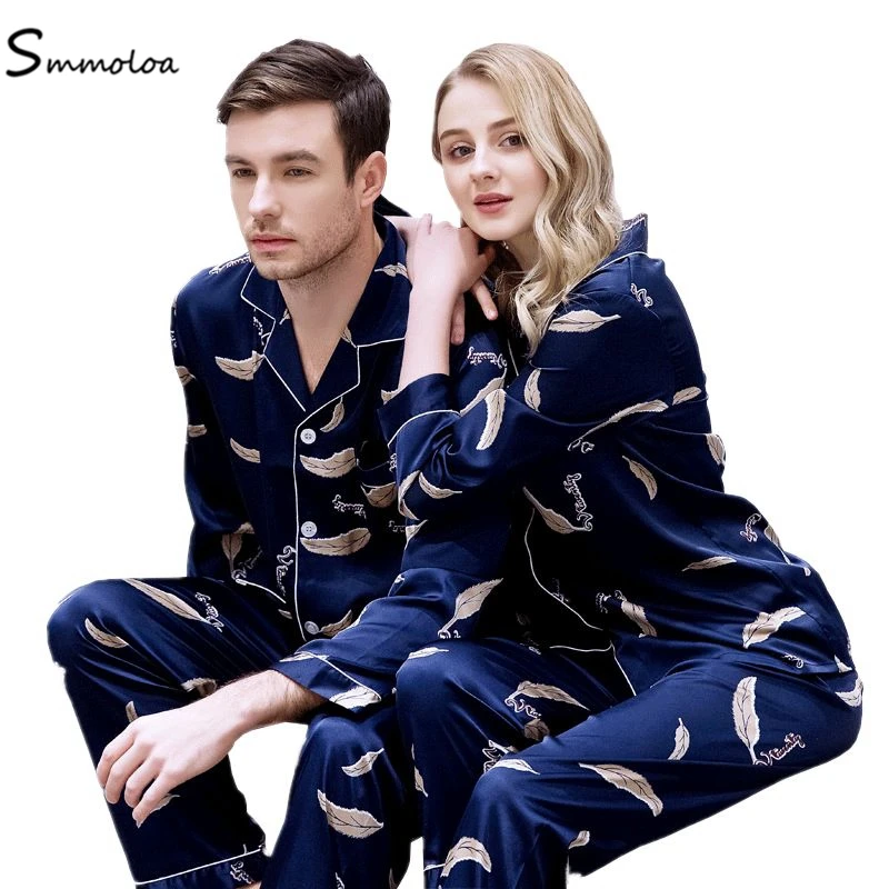 Smmoloa пара шелковых пижам с длинным рукавом принтом атласные пижамы для отдыха