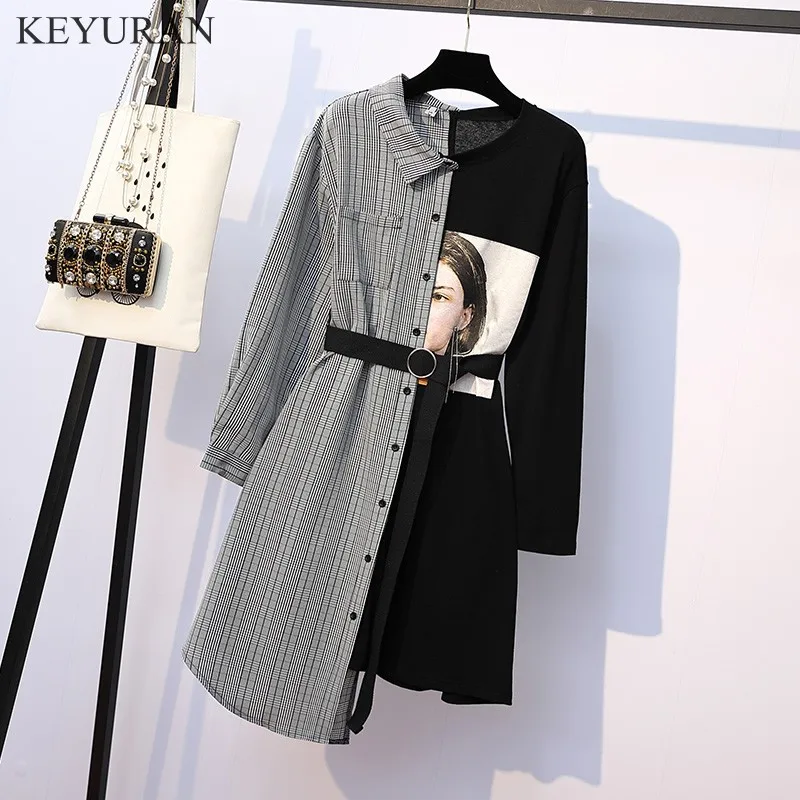 XL 5XL плюс размер женское платье с длинными рукавами весна 2019 уличная печать