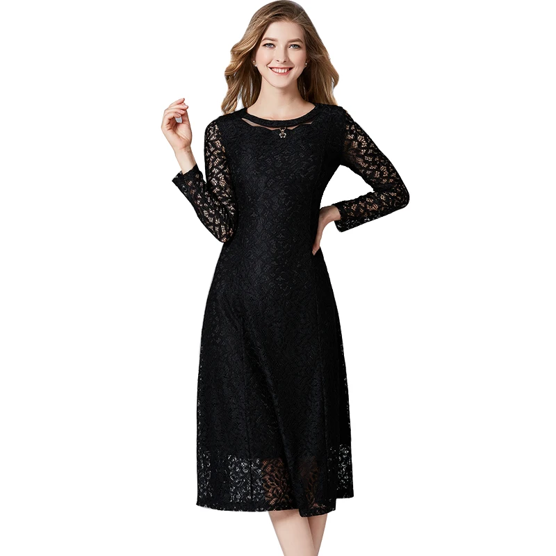 Женское платье с цветочным принтом Черное Кружевное Платье до щиколотки