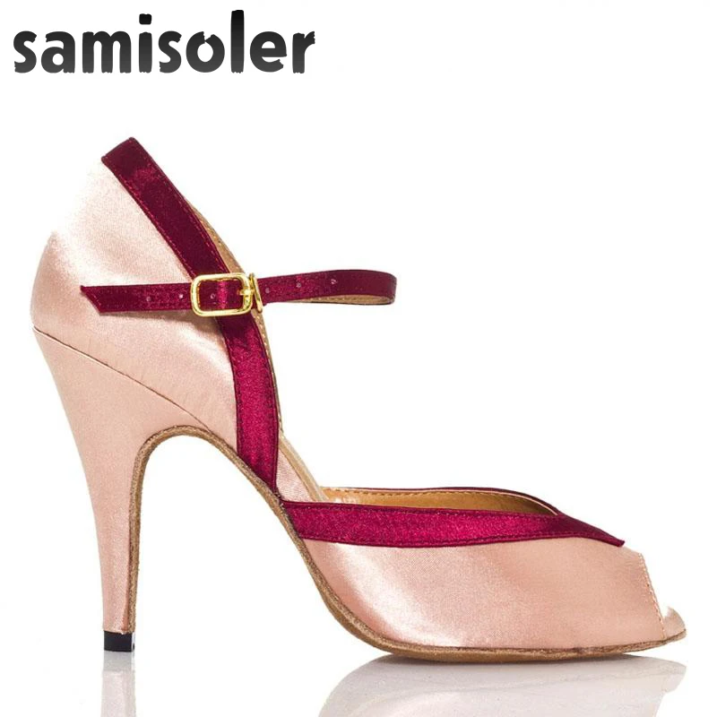 Samisoler Skin/Bule New Flash Cloth Collocation Shine Ribbons Ballroom Fashion Dance Women Latin Competition Shoes | Спорт и