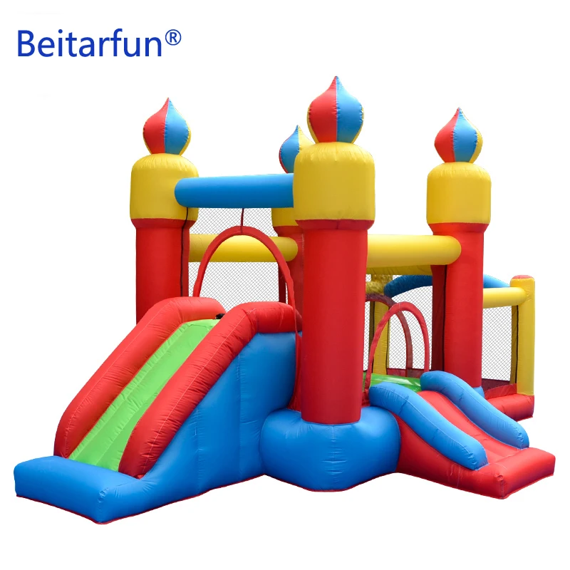 

Kids Inflatable trampoline double Slide Bounce House Jumper Bouncer Jump Jumping Bouncy Castle With Air Blower Carry Bag