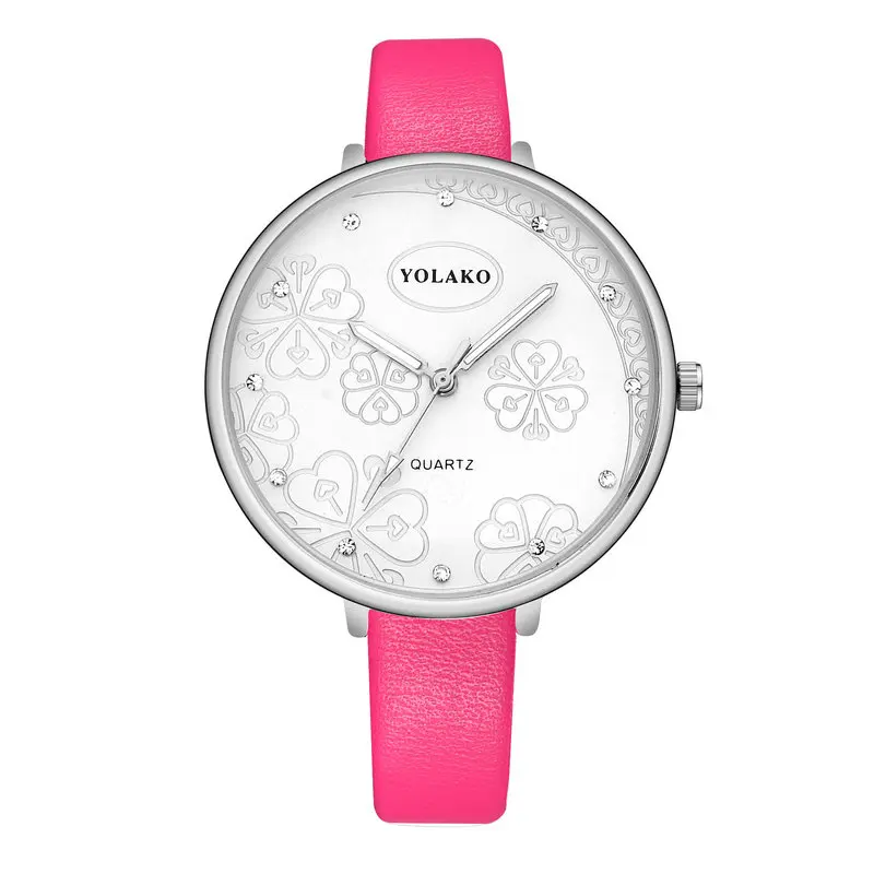 Women Flower Pattern Wristwatches Silver Dial Luxury Leather Rhinestone Quartz Watches Clock Clover Heart ZC Diamond YOLAKO Hour | Наручные