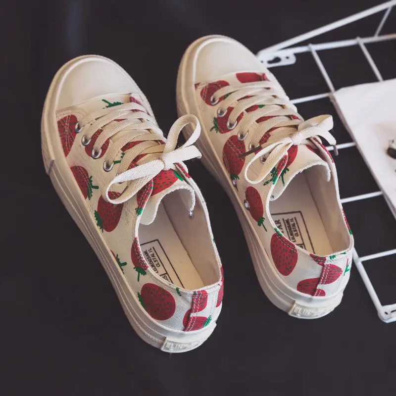 Туфли женские парусиновые в Корейском стиле Клубничная обувь повседневные