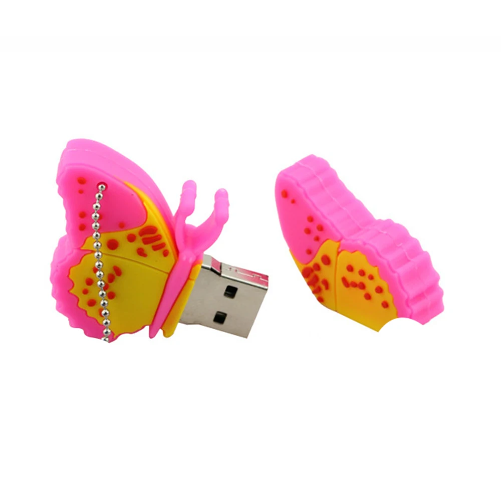 USB флеш-накопитель с мультяшной силиконовой бабочкой, милый флешка, 4 ГБ, 8 ГБ, 16 ГБ, 32 ГБ, 64 ГБ, u-диск, флеш-накопитель, карта памяти, внешнее хранилище