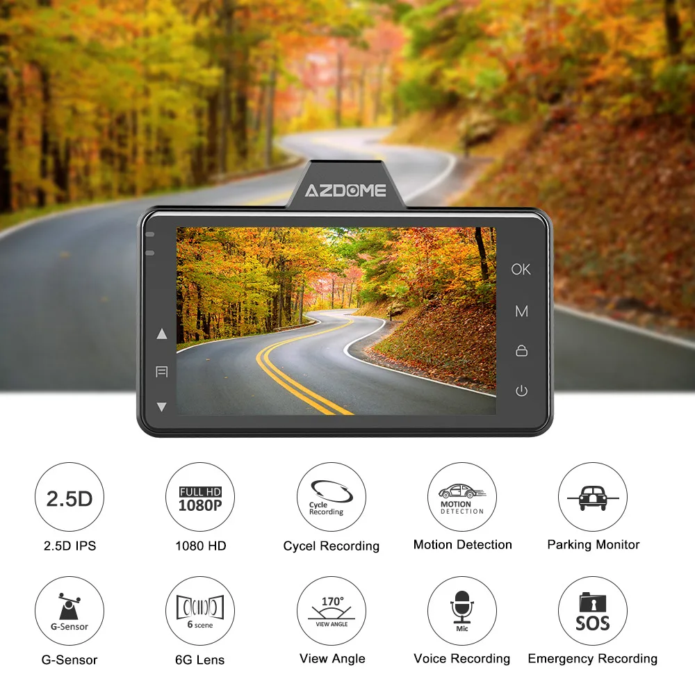 AZDOME M01 Dash Cam 3 дюйма 2.5D ips экран Автомобильный видеорегистратор Full HD 1080P Автомобильный видеорегистратор Dashcam Dash камера записи