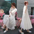 Летний костюм-Двойка для беременных женщин, белое хлопковое платье с вырезами и подкладкой на бретелях, размера плюс