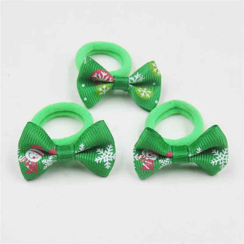 Green With Hair Ring 2 шт./лот, Яркие Рождественские маленькие заколки для волос с бантиком для девочек, детские эластичные резинки для волос, резинка для волос, зажимы, аксессуары для волос для детей - Цвет: Green With Hair Ring