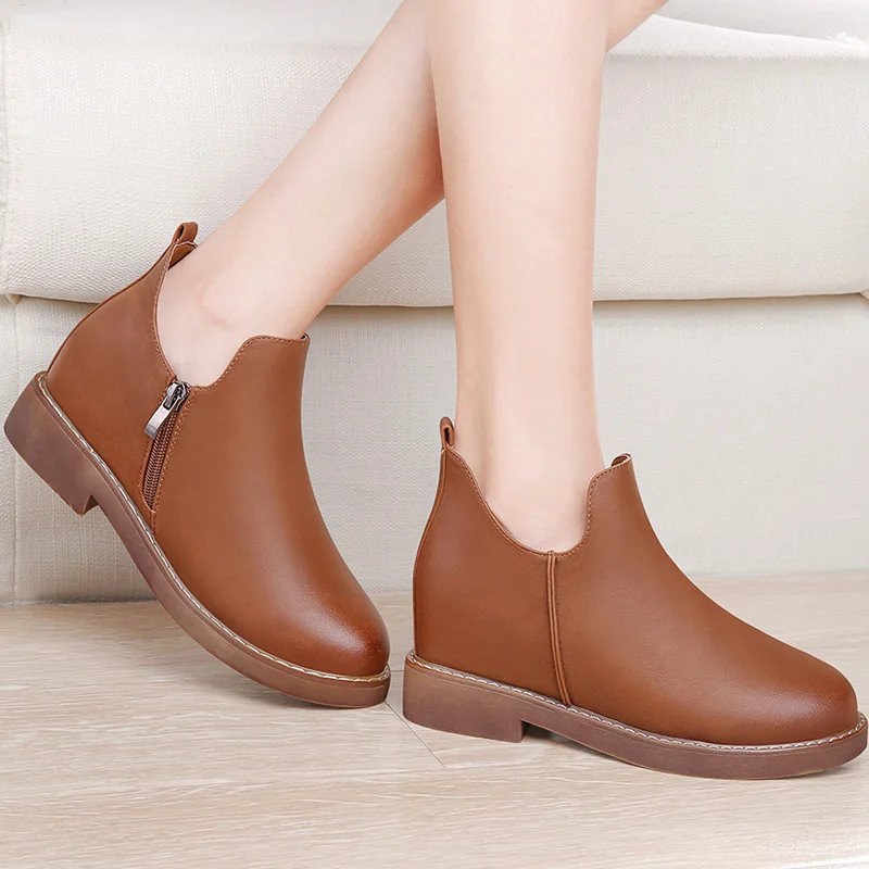 IVG Осень Зима Короткие Плоские Каблуки Обувь Из Натуральной Кожи Мартин Сапоги