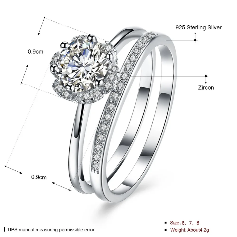 Классическая Пара 100% реального чистого серебра 925 пробы Серебряное кольцо с