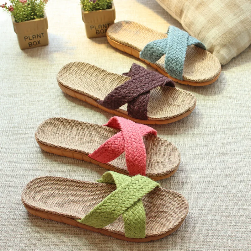 Модные летние домашние льняные нескользящие дышащие шлепанцы FAYUEKEY мужские