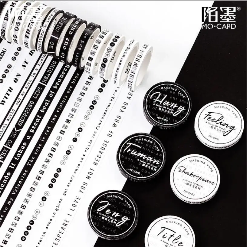 7 мм * 5 м черно-белые английские буквы васи лента качество канцелярские