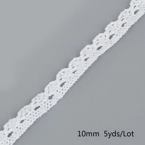 White6 10mm 5 ярдов/партия, белые, черные, бежевые хлопковые кружева, отделка, сделай сам, домашняя одежда, края, обертывание, хлопок, лента, хлопок, материал - Цвет: White6 10mm