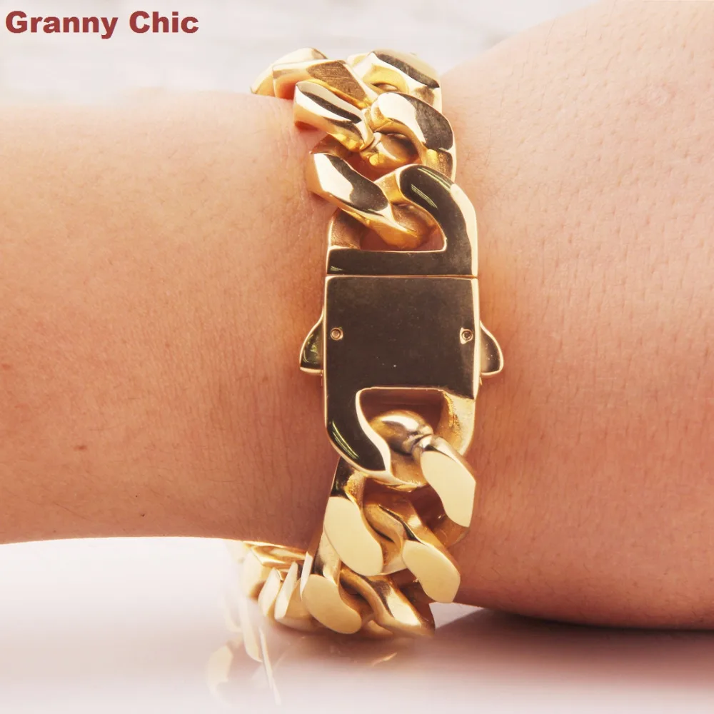 Мужское украшение в стиле хип-хоп модный браслет из нержавеющей стали золотого