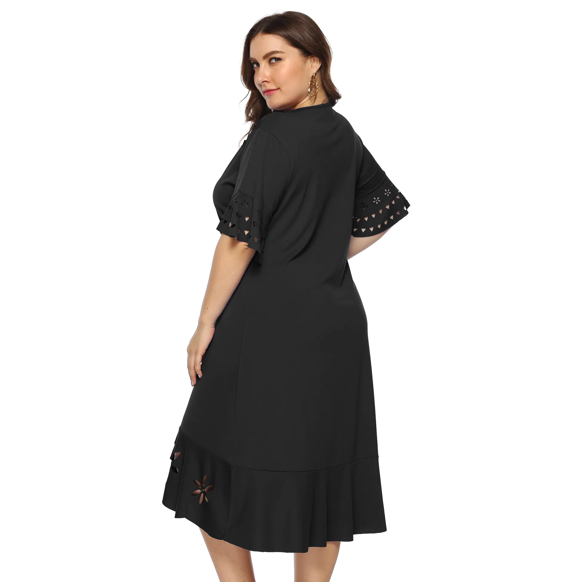 Платье большого размера летнее однотонное кружевное платье женское элегантное