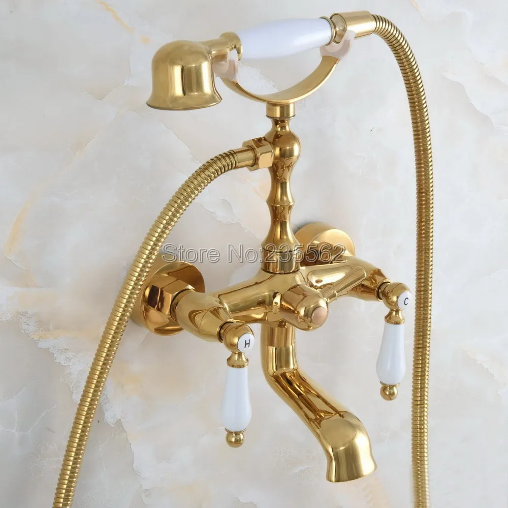 Настенный золотой Латунный кран для ванной комнаты телефонный стиль смеситель