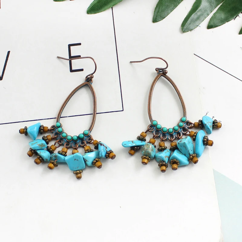 Овальный полый инкрустированный Синий Кристалл цепочка с камнем деревянные