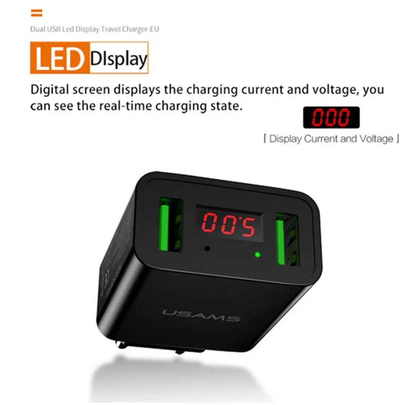 Светодиодный дисплей USAMS зарядка через два USB-порта вилка стандарта ЕС/США макс. 2 4