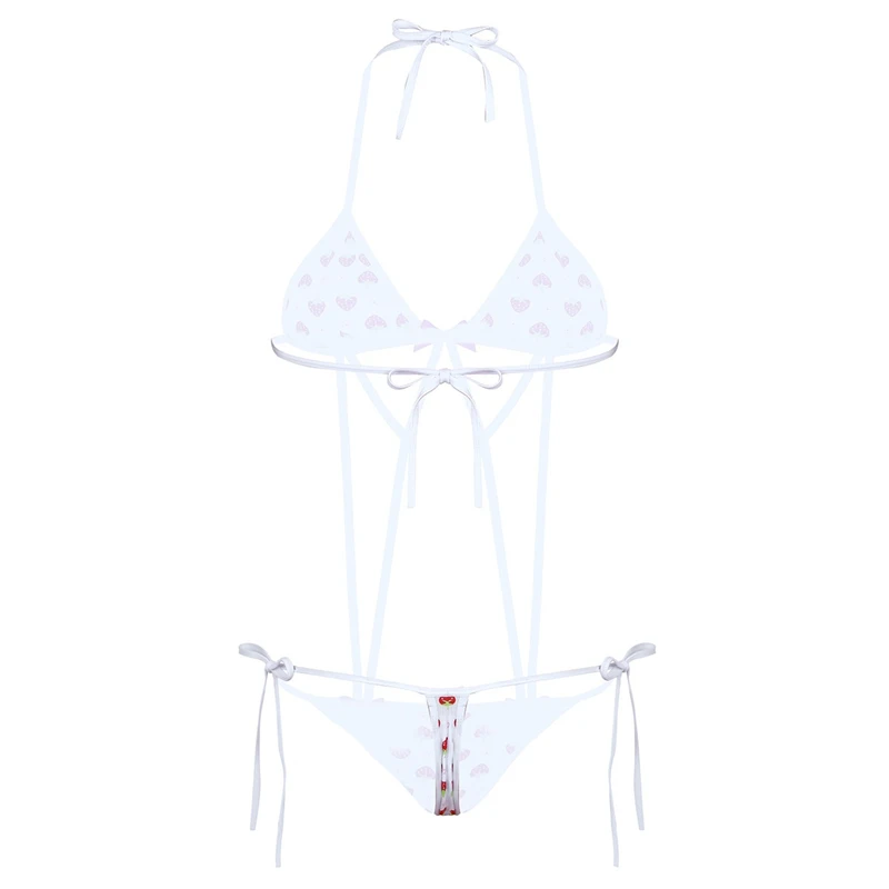 Женский купальник бикини с принтом клубники банный костюм лямкой на шее монокини