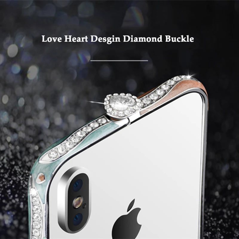 Блестящие стразы бампер чехол для iPhone 11 XS Max XR X 8 7 6 S Plus чехол s диаманта Bling «любящее сердце» с декоративной металлической пряжкой и Алюминий рамка