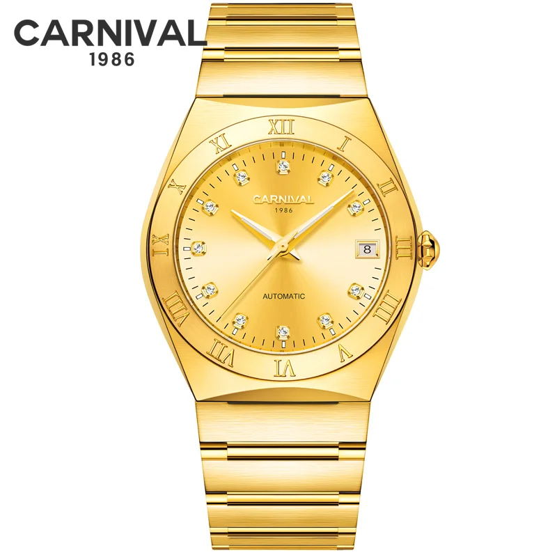 Relogio Masculino часы мужские Топ бренд класса люкс Швейцария Carnival золотые мужские часы золотые автоматические механические наручные часы - Цвет: Golden Rome