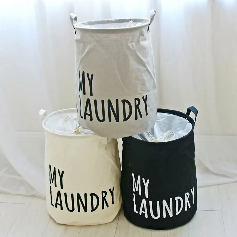 Корзина для белья на шнурке INS складной мешок из хлопка и льна водонепроницаемый