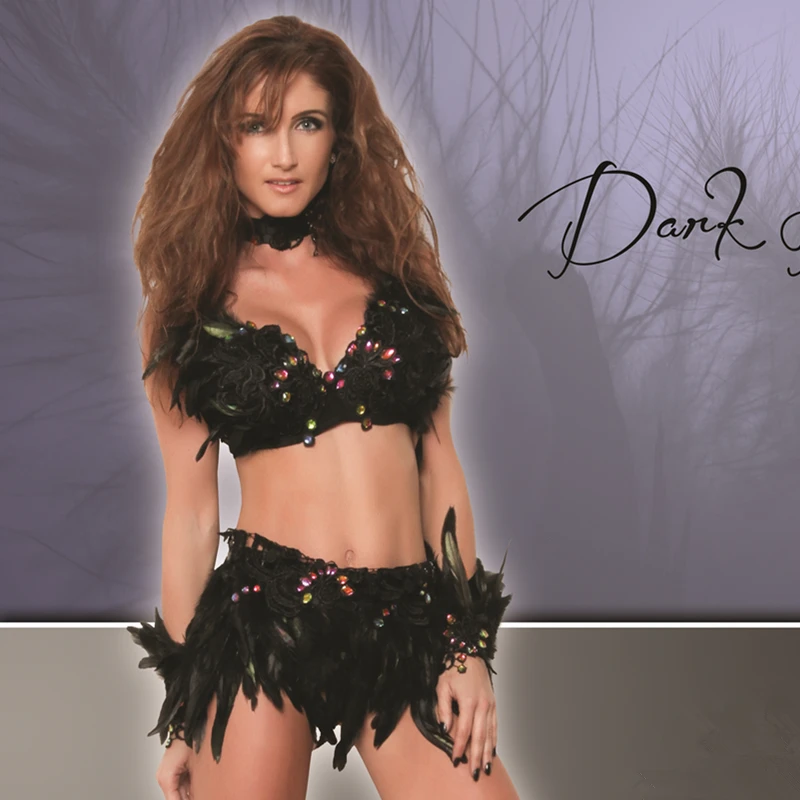 Костюм для танца живота с темными ангельскими перьями одежда румбы сальсы |