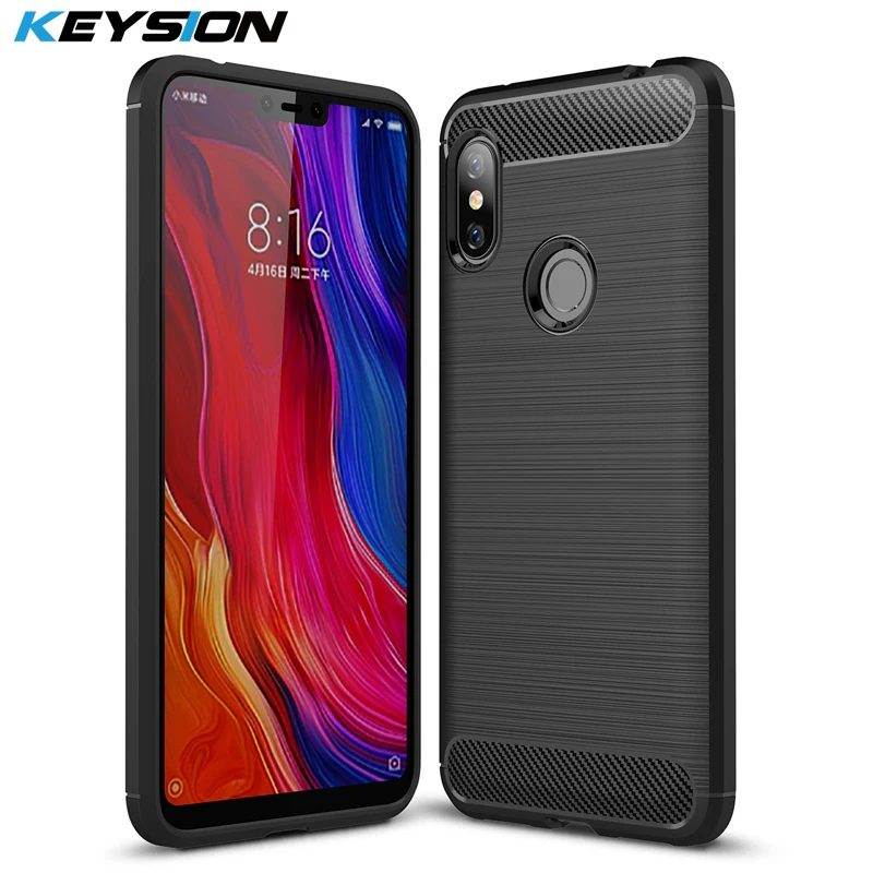 KEYSION Phone Case for Xiaomi Redmi Note 6 Pro Carbon Fiber Soft TPU Silicone Brushed Anti-knock Back Cover Note6 | Мобильные