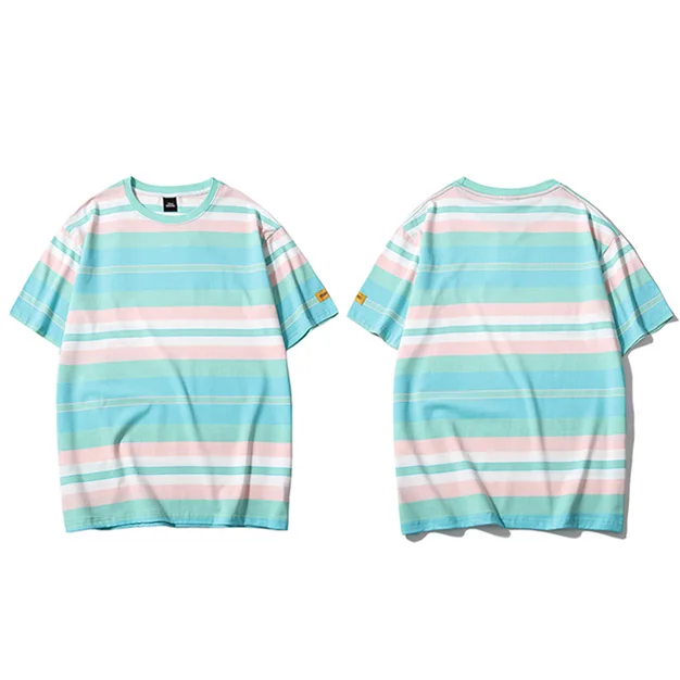 A188025 Blue Ретро винтажная полосатая футболка уличная Harajuku футболка мужская летняя хип-хоп футболка модные повседневные топы футболки с коротким рукавом - Цвет: A188025 Blue