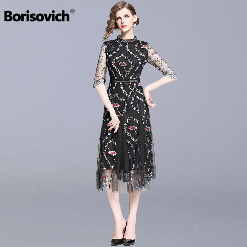 Borisovich, женские элегантные платья для вечеринок, новинка, мода, английский стиль, роскошная вышивка, женское летнее повседневное длинное платье N1180