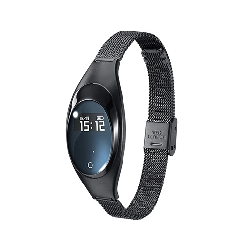 Black Z18, женские наручные часы, 0,49 дюймов, OLED, металлический ремешок на запястье, измеритель сердечного ритма, артериального давления, умный браслет для женщин - Color: Black
