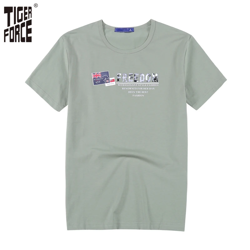 TIGER FORCE 2018 Новинка Футболка Мужская Мода 95% Хлопок 5% Спандекс Футболки С Круглым
