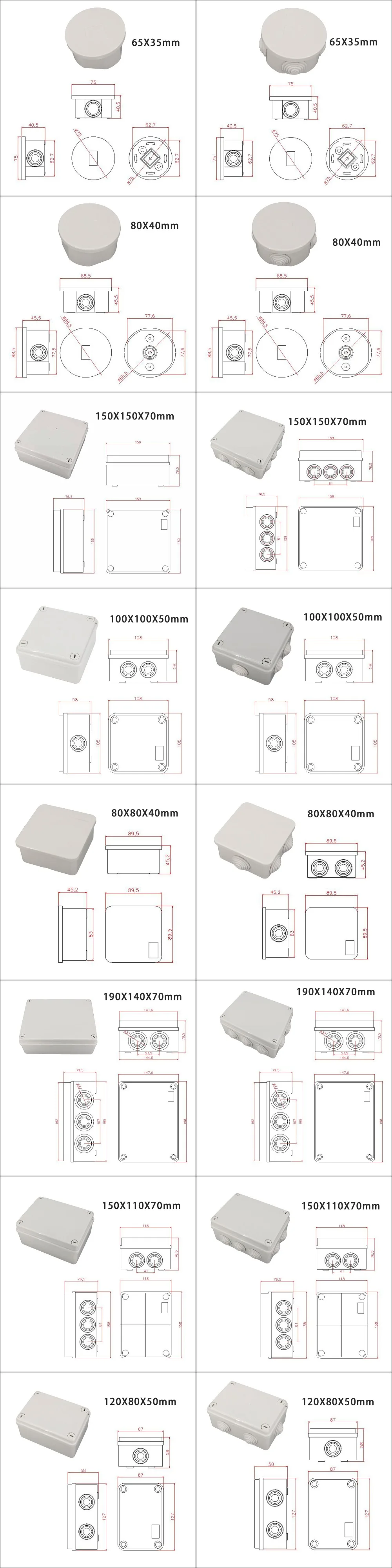 Водонепроницаемая распределительная коробка оптом ABS пластик IP65 DIY наружная электрическая Соединительная коробка кабель распределительная коробка для кабелей 150x150x70 мм