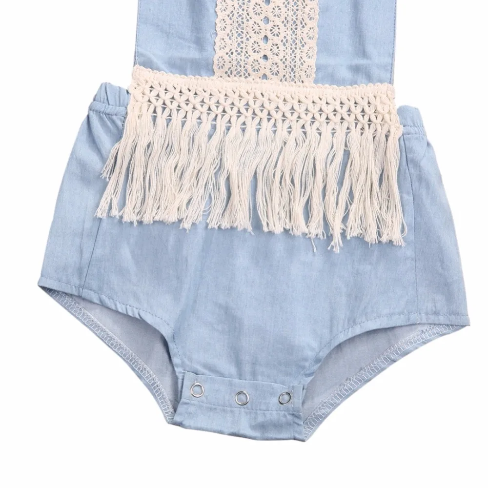 0-3Y Newborn Baby Rompers Lace Denim Tassal Petti Jumpsuits Summer One Piece Sunsuit | Мать и ребенок
