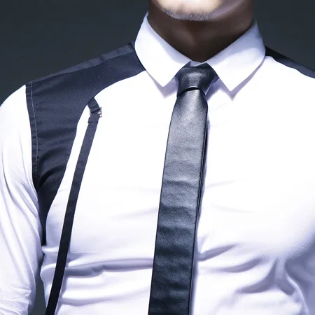 Новинка 2016 Мужская одежда черно белая рубашка в стиле пэчворк мужская