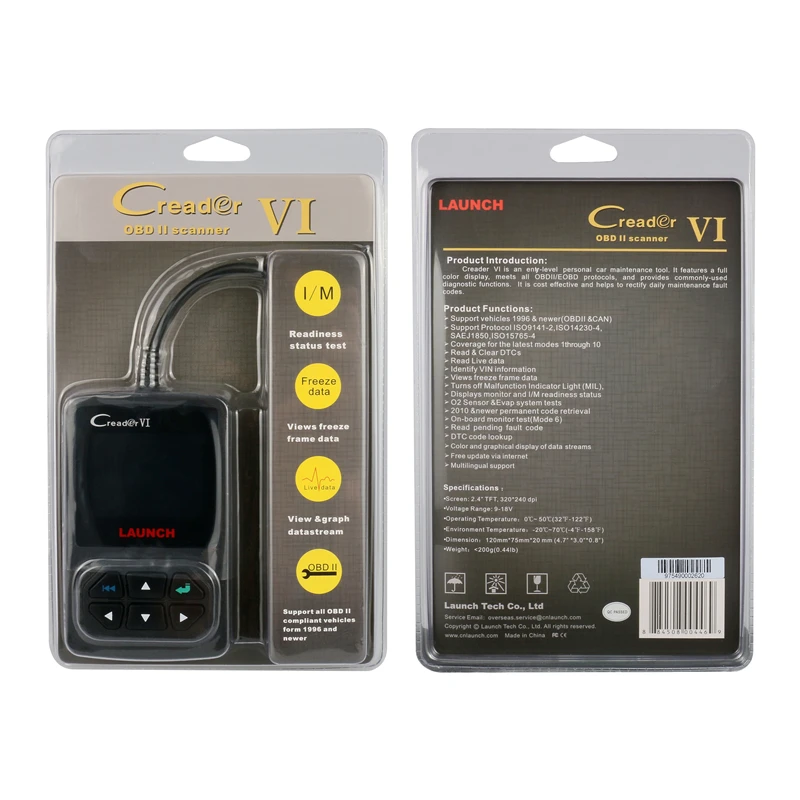 launch Creader VI 6 ELM327 V1.5 OBD II Odb2 Elm 327 считыватель кодов Сканер для автоматического автомобиля диагностический инструмент автоматического сканирования Pro