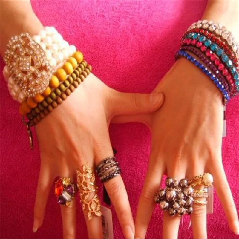 Горячее элегантное женское яркое кольцо полное золото/серебро кристалл полый