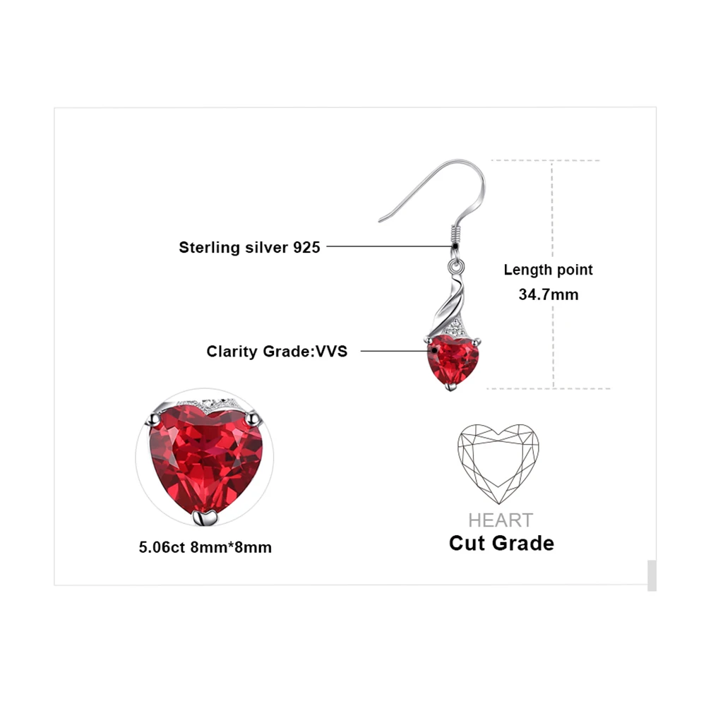 Jewelrypalace любовь 3.7ct сердца создано ruby Висячие серьги 925 серебро Длинные Свадебные