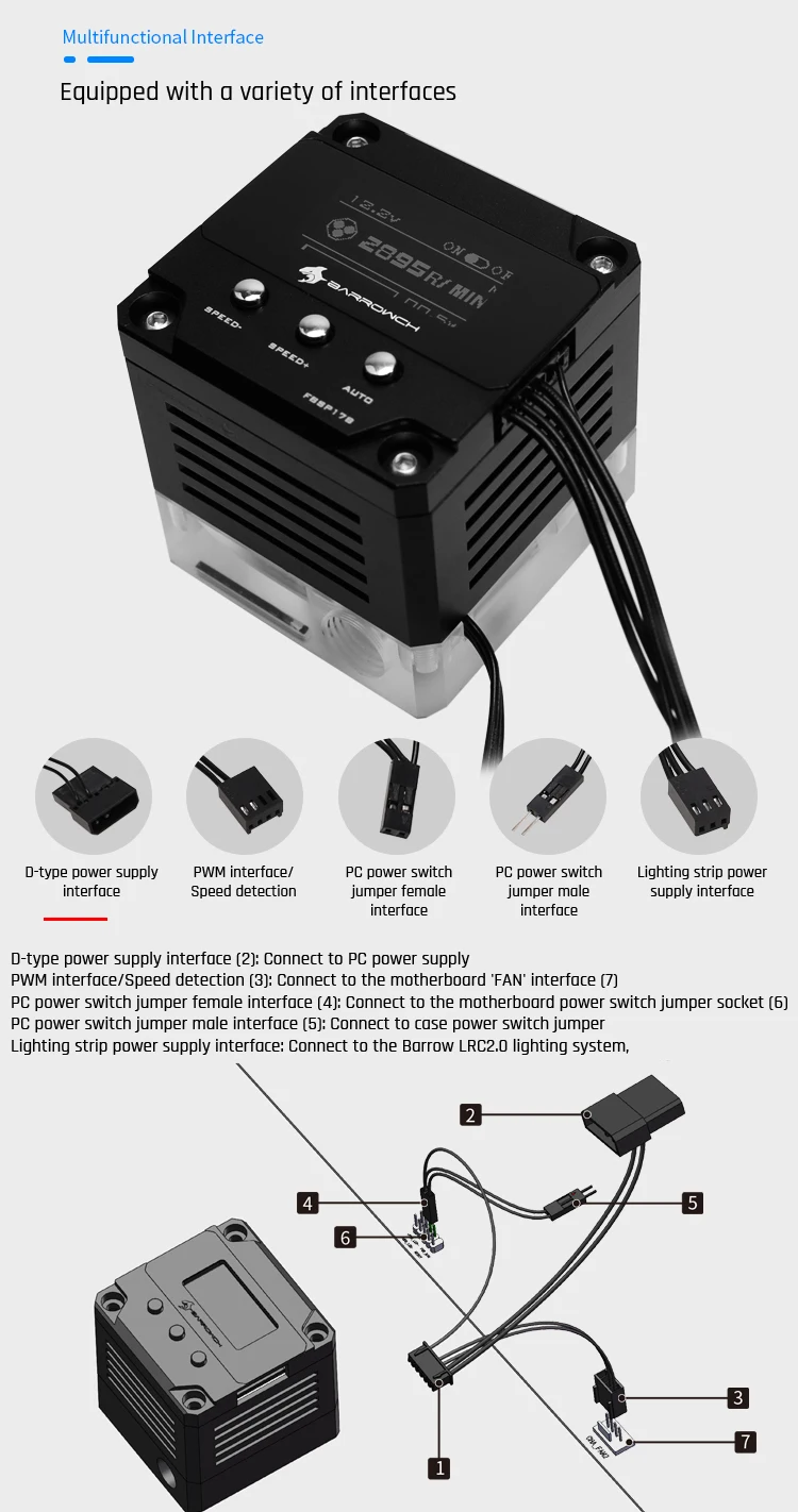 Barrowch FBSP17B, 17 Вт PWM интеллектуальный насос, OLED цифровой дисплей, DDC серия, ручной и ШИМ контроль скорости водяного Охлаждения Насос