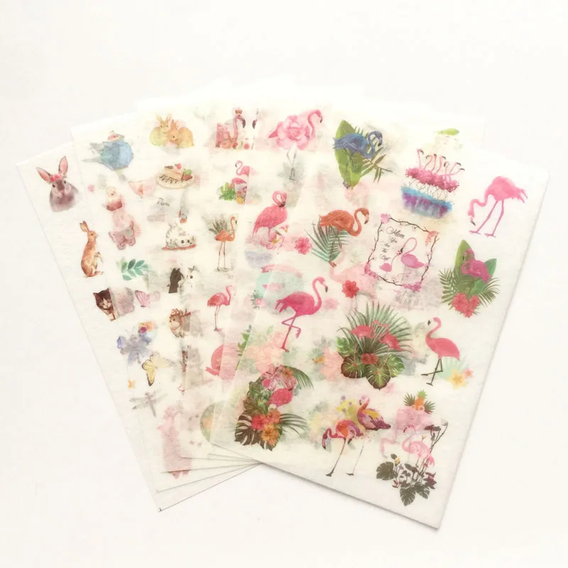 

6 Sheets /Pack Fresh Flamingos & Cute Animals Washi Paper Adhesive Decorative Stickers Stick Label Decoration