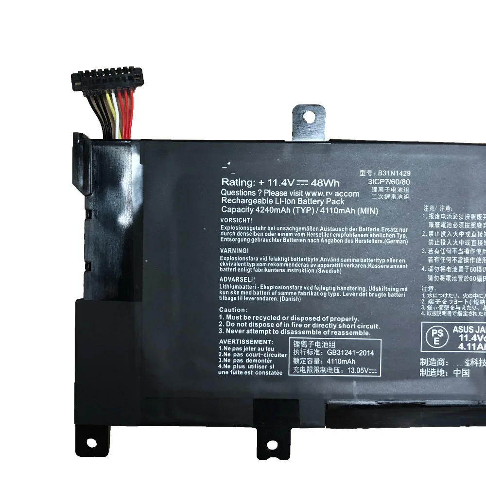 11 4 в 48 Вт/ч B31N1429 новый оригинальный Аккумулятор для ноутбука Asus A501LB5200 K501LX-NH52 K501U